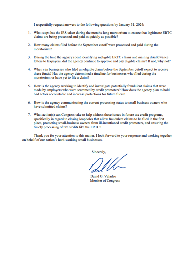 Rep. Valadao sends letter to IRS Commissioner