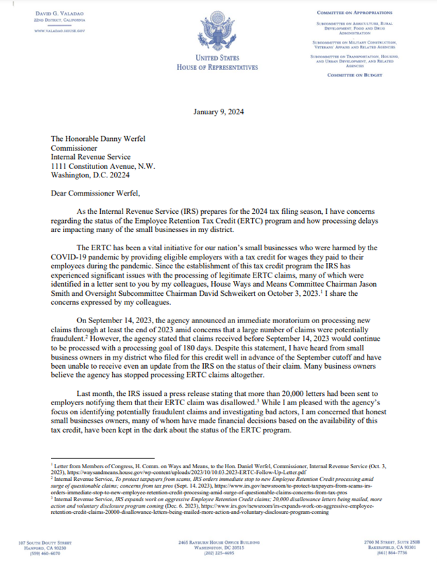 Rep. Valadao sends letter to IRS Commissioner