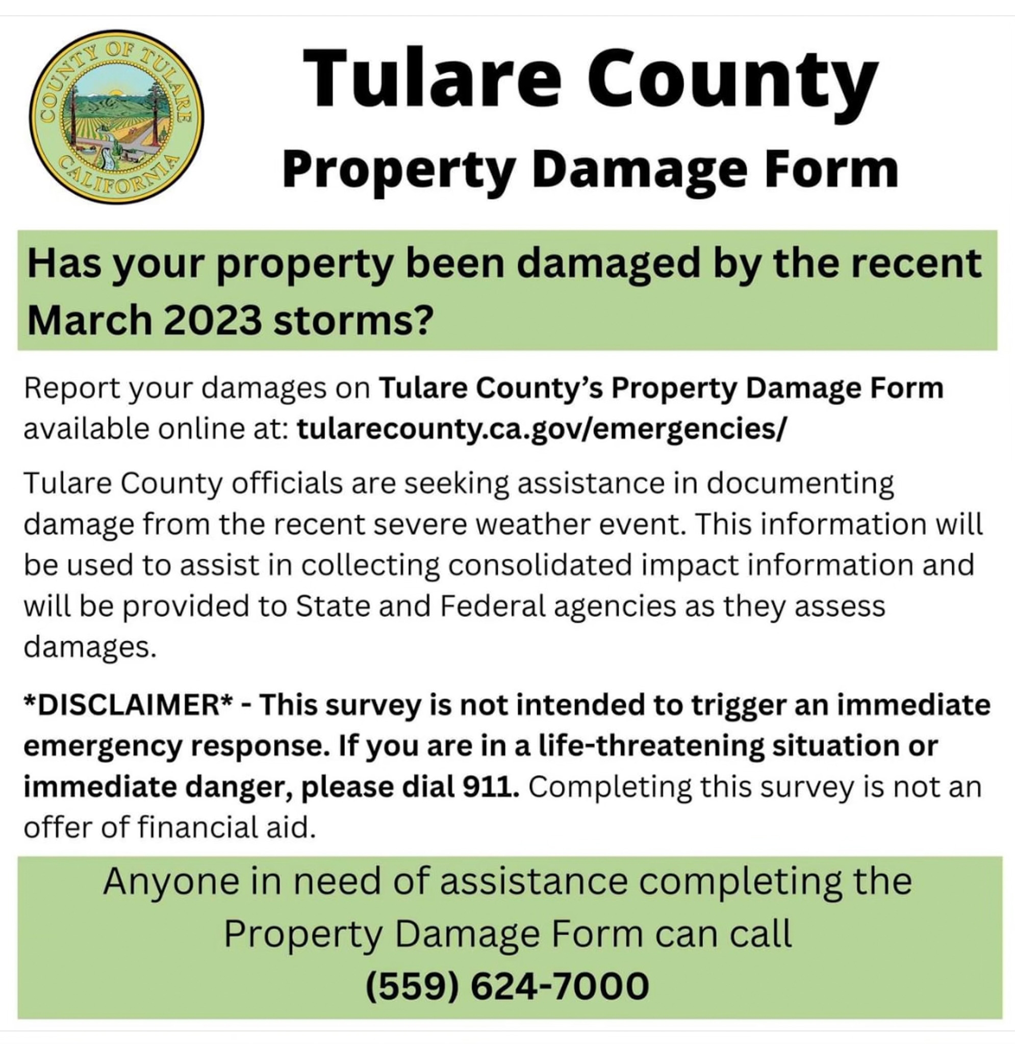 Tulare County Property Damage Form