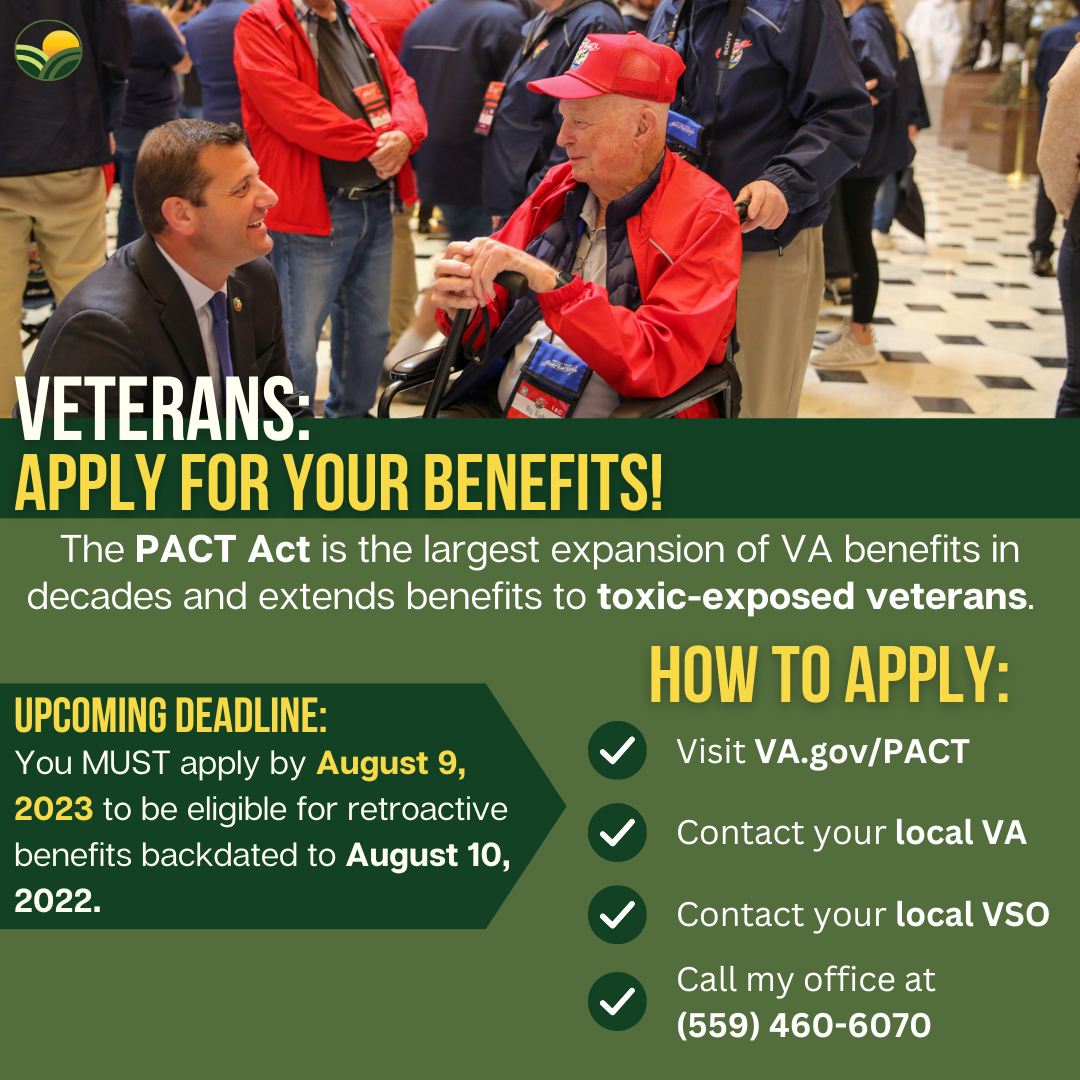 Congressman Valadao Urges Veterans to Apply for New Benefits Under the