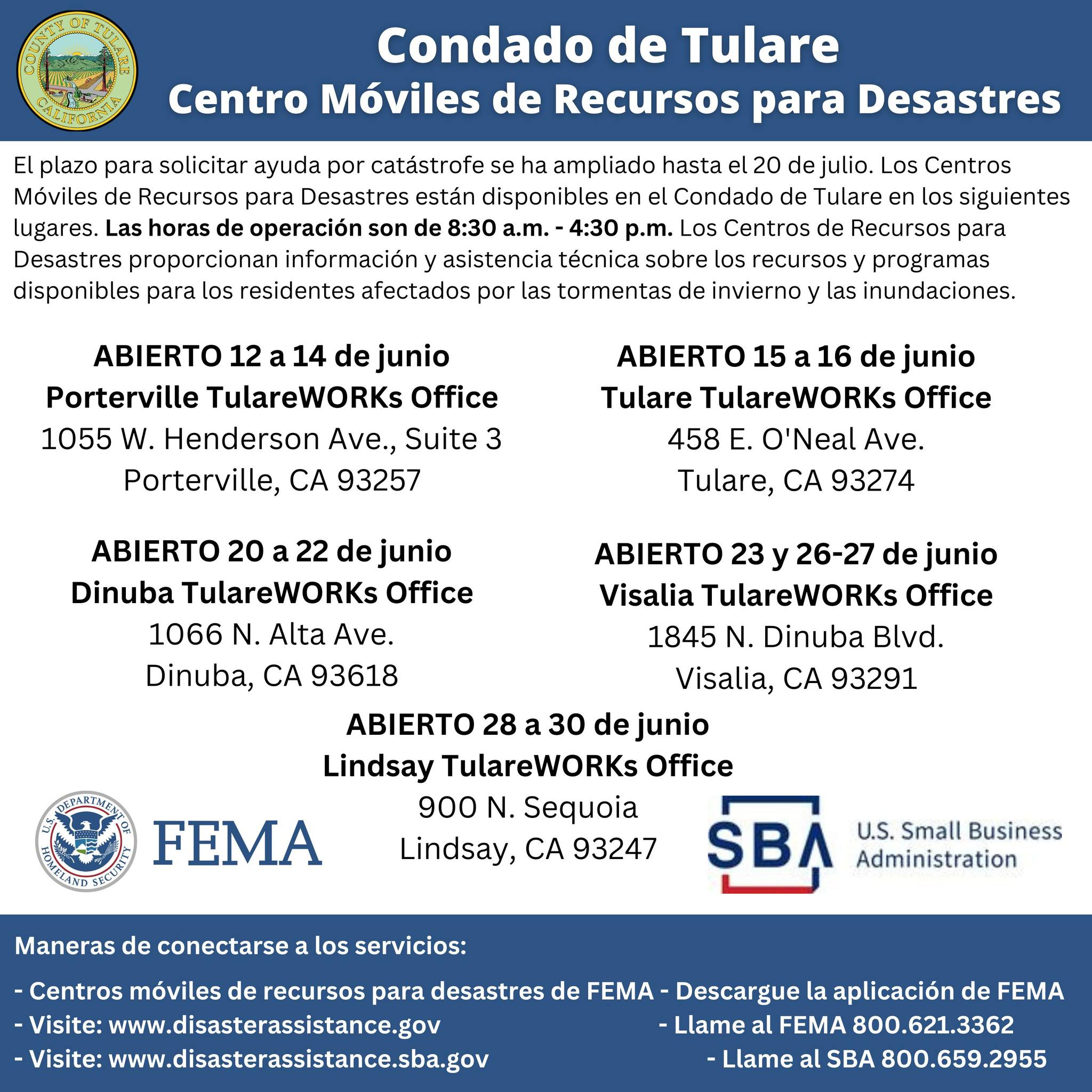 No olvide que la fecha límite para solicitar asistencia por desastre se ha extendido hasta el 20 de julio.