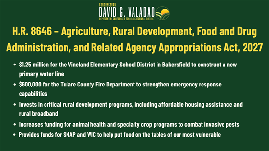 Ag Appropriations Bill Passage